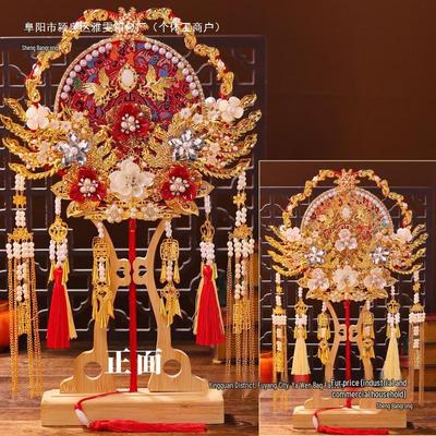 Двусторонний прочный свадебный ручной веер Сюхэ - Древний стиль, ручная работа, круглый, для прикрывания лица невесты