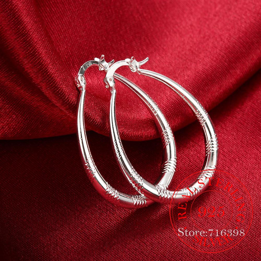 925 Sterling Silver Grain Circle Hoop Earrings for Women Lady Best Gift Fashion Charm Silver Wedding Jewelry