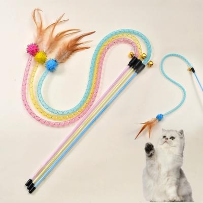 Игрушки для кошек Жевательные веревки Новые интерактивные игрушки с перьями для кошек Палочка для кошек Эластичная сетчатая трубка Игрушка-стержень Интерактивные игрушки для котят Палочка для питомца