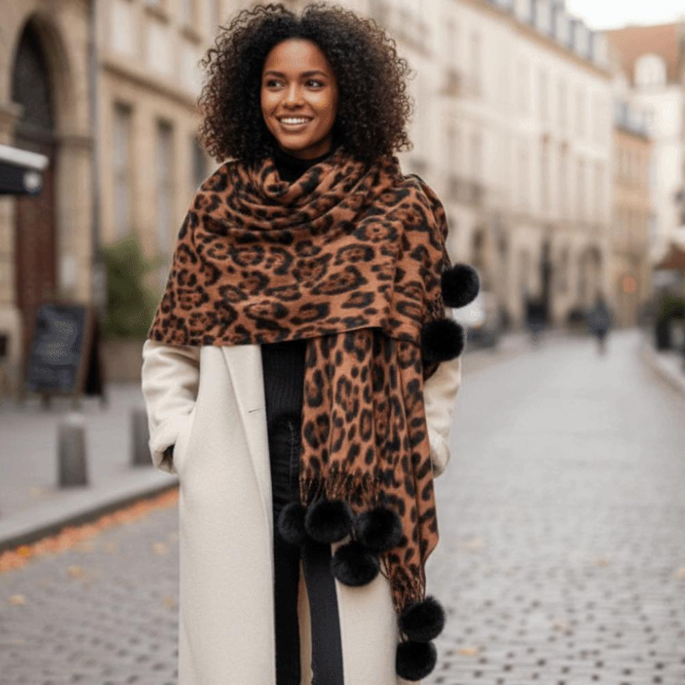 Thick Leopard Print Scarf Cozy Cashmere Feel Scarf Winter Shawl Wrap Ski Resort