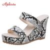Aphixta 10cm Wedge Heels Snake Prints Platform Slippers Women Flax Non-slip Sandals Clog Shoes Slides Big Size 42