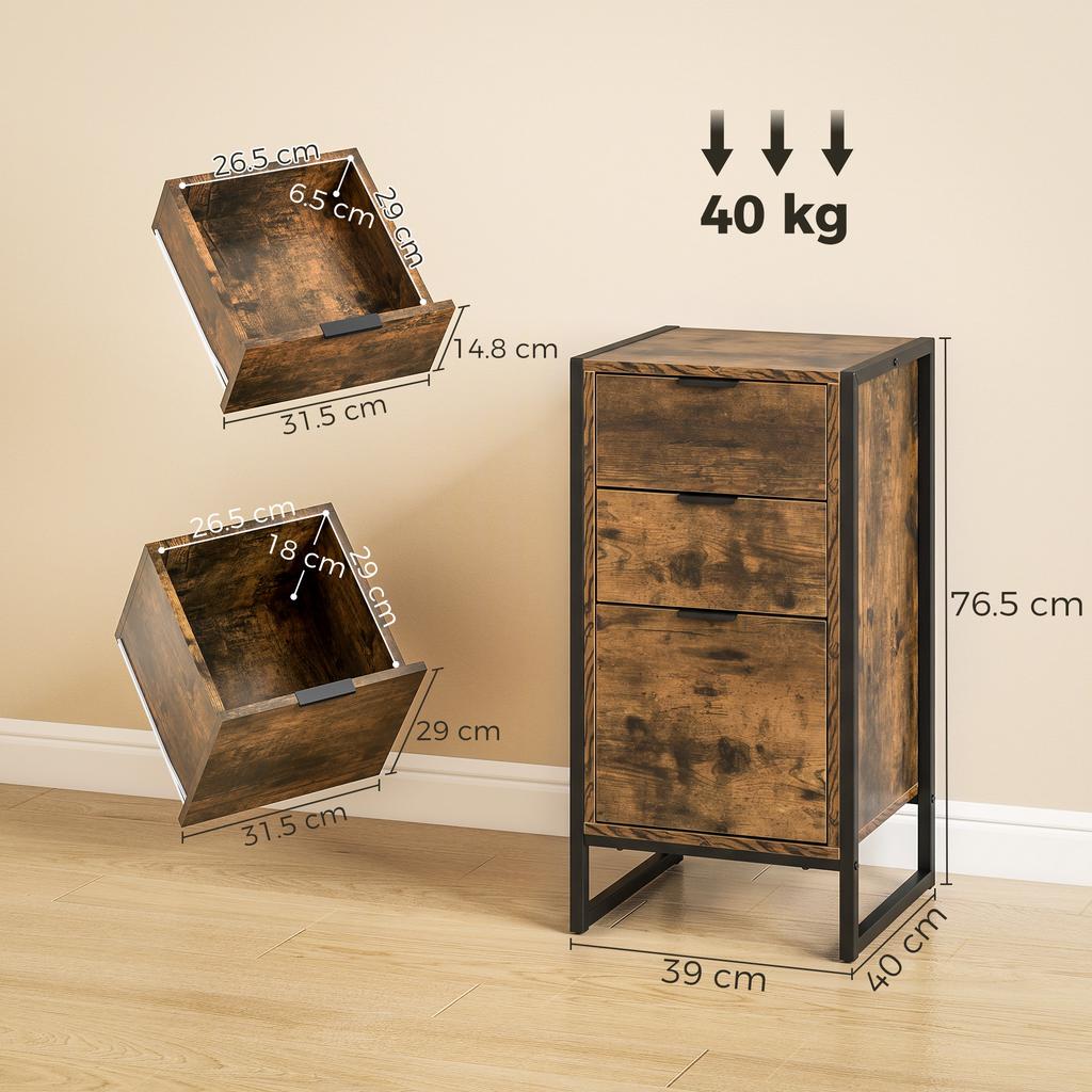 Bedroom Chest Of Drawers Industrial 3 Drawer Dresser Storage Drawers Unit With Metal Frame For Living Room Rustic Brown
