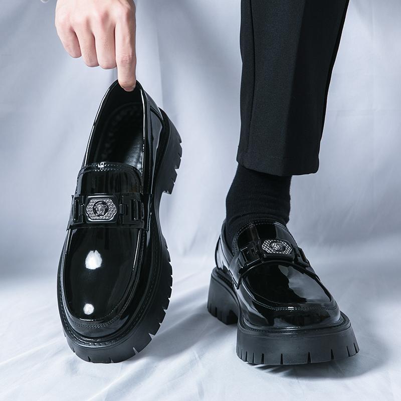 Кожаная обувь осень молодежь британский стиль платформа деловая туфли ленивые лоферы шапка обувь яркая кожа жених свадебная обувь
