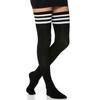 Women's 3 Ribbon Detail Cotton Black Laptop Socks Garter Height Black Tall Socks