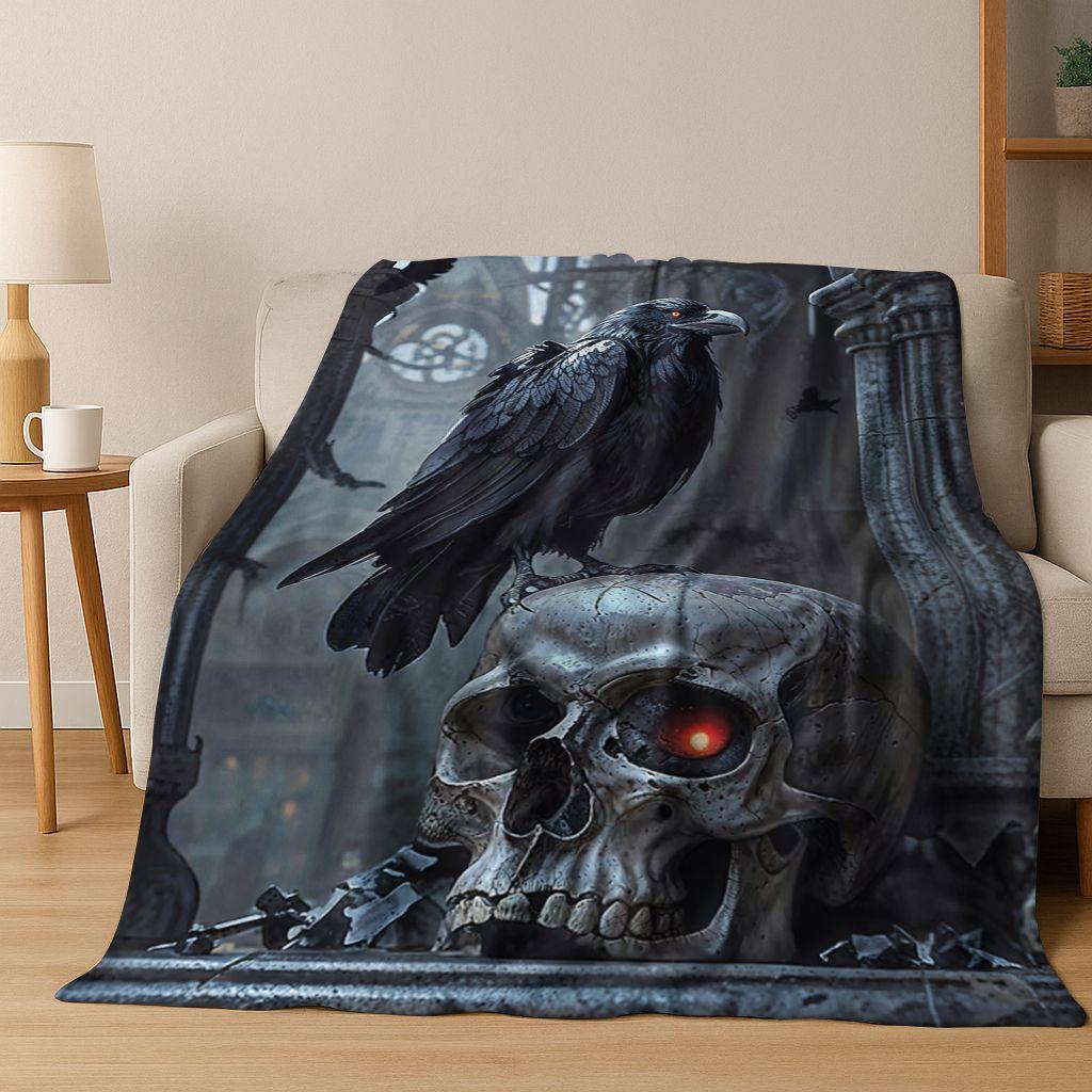 3D Viking Oding Raven Crow Skull Huginn Muninn Norse Flannel Blanket,Warm and Cozy Soft Throw Blanket for Home Bedroom Bed Sofa