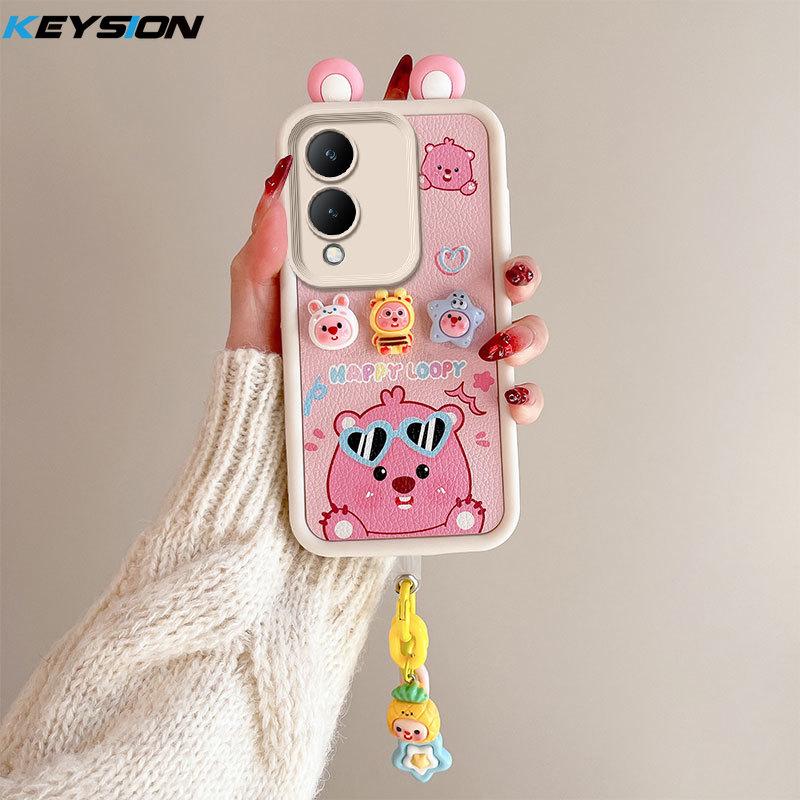 KEYSION Милый чехол с 3D-мультяшным изображением уха для VIVO Y17S с браслетом, мягкий силиконовый противоударный чехол для телефона VIVO Y17S 4G