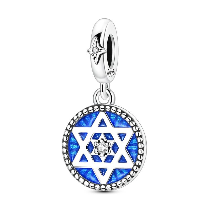 Original 925 Sterling Silver Charm Bead Hexagram Starburst Pendant Fit Original Bracelet Necklace For Women Men DIY Jewelry Gift