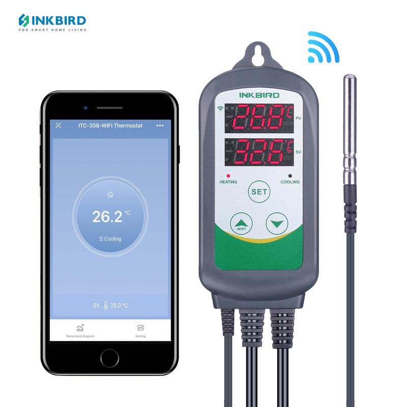 INKBIRD ITC-308-Wifi Контроллер температуры с двойным релейным выходом, беспроводной умный цифровой термостат для домашнего пивоварения, выращивания рассады