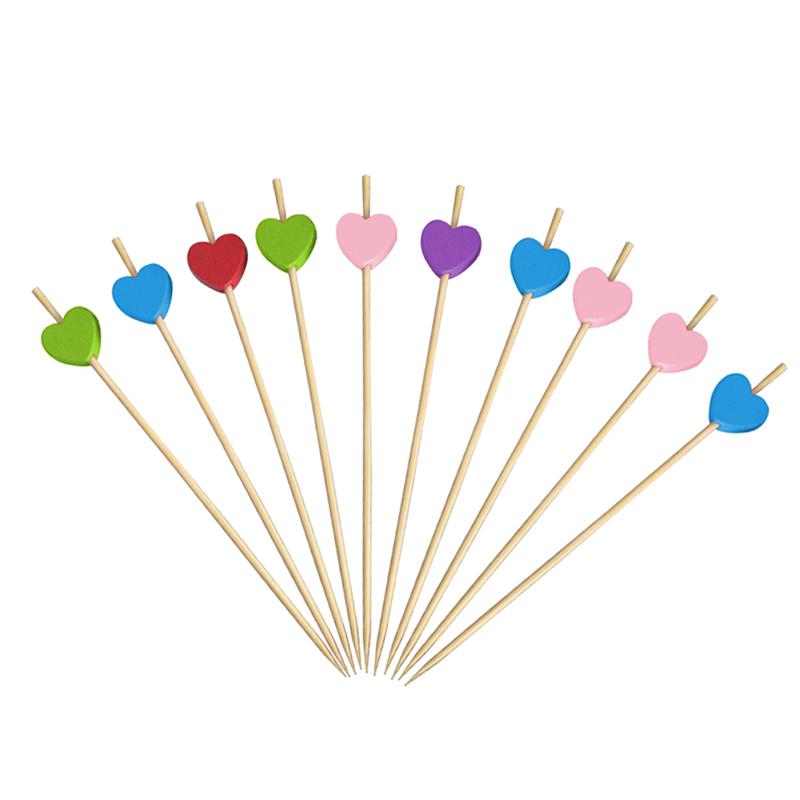 100 шт./пакет Сердце бамбуковые палочки для еды шведский стол кексы фрукты вилка торт десерт палочки
