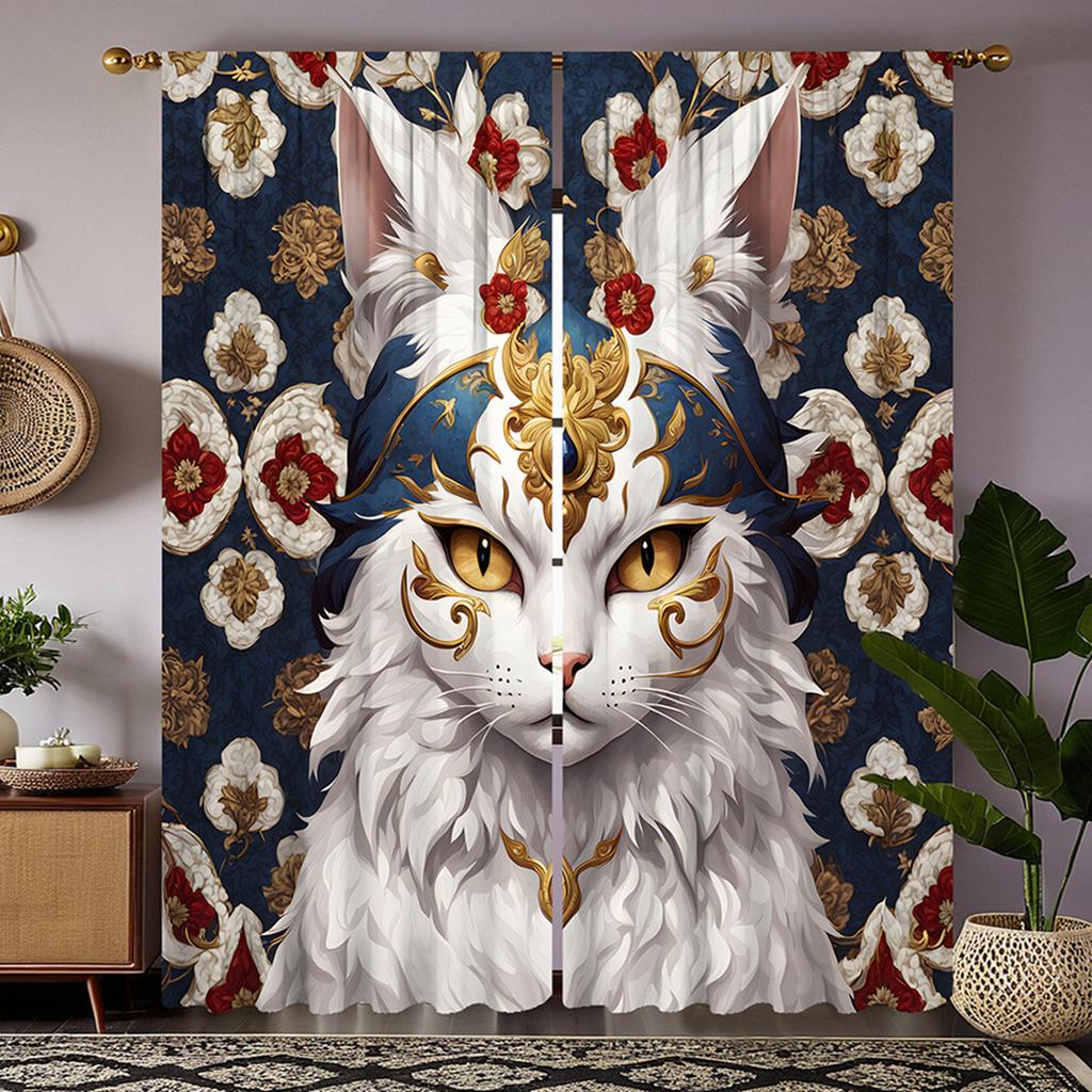 Hd Euro American Style Embroidery Elvis Decorative Curtain Blue Tie Digital Printed Home Decoration Decora Curtains Set Of 2 Made Polyester