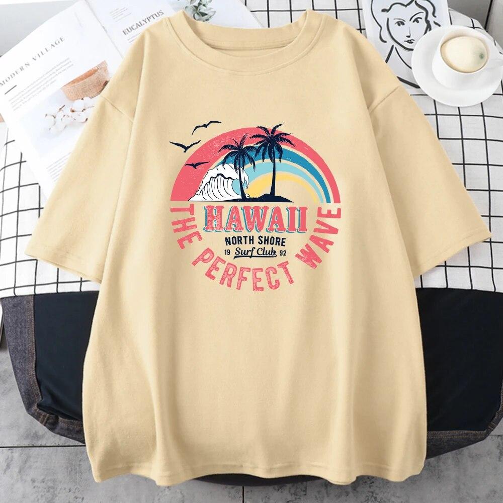 Hawaii The Perfect Wave 1992 Surf Club Унисекс Хлопковые футболки Дышащие повседневные топы с короткими рукавами в стиле хип-хоп Одежда унисекс
