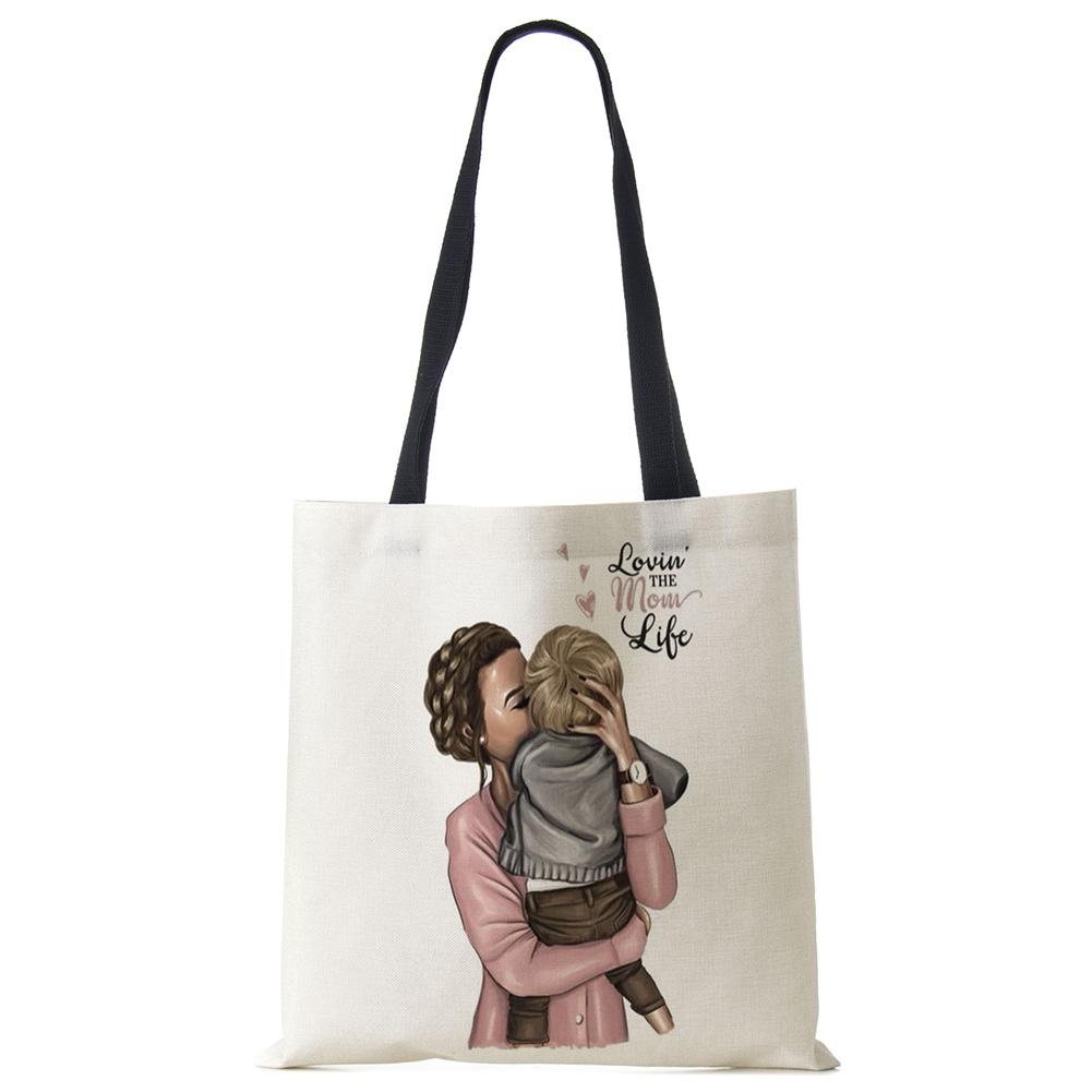 Милый мультфильм супер мама принт льняная большая сумка многоразовые сумки на плечо мама и ребенок складные женские повседневные сумки женские тканевые сумки