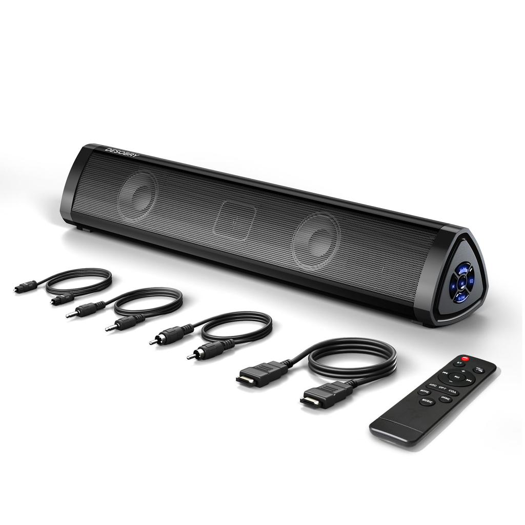 DESOBRY Soundbar for TVs, Bluetooth Speakers, PC Speakers, 3 EQ Modes, USB/Optical Digital/AUX/HDMI (ARC) Compatible