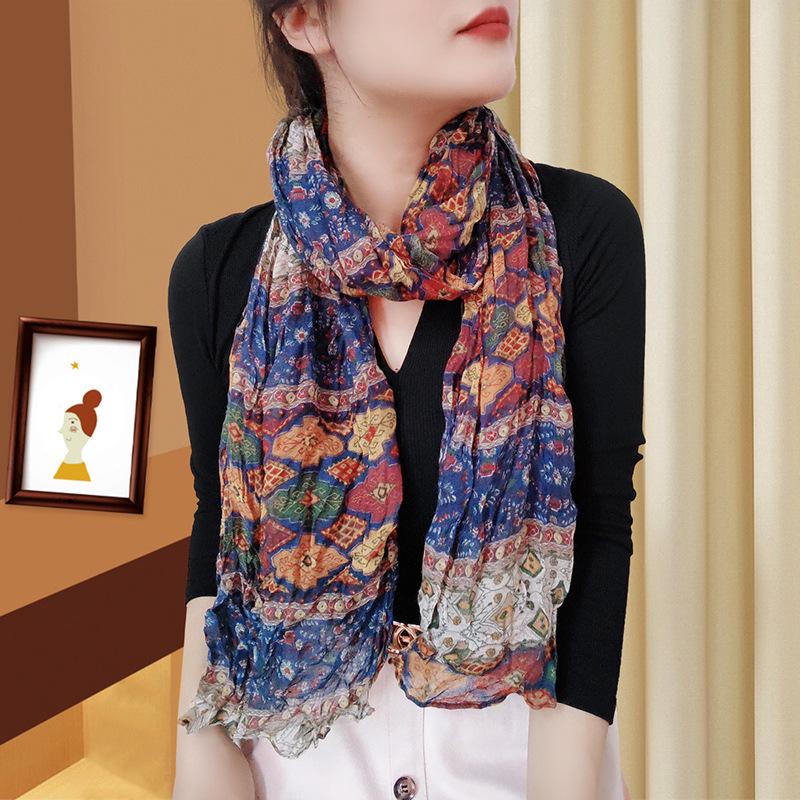 Trendy Gradient Cotton-Linen-Silk Scarf/Shawl for Women - Sun Protection & Dual-Use for All Seasons