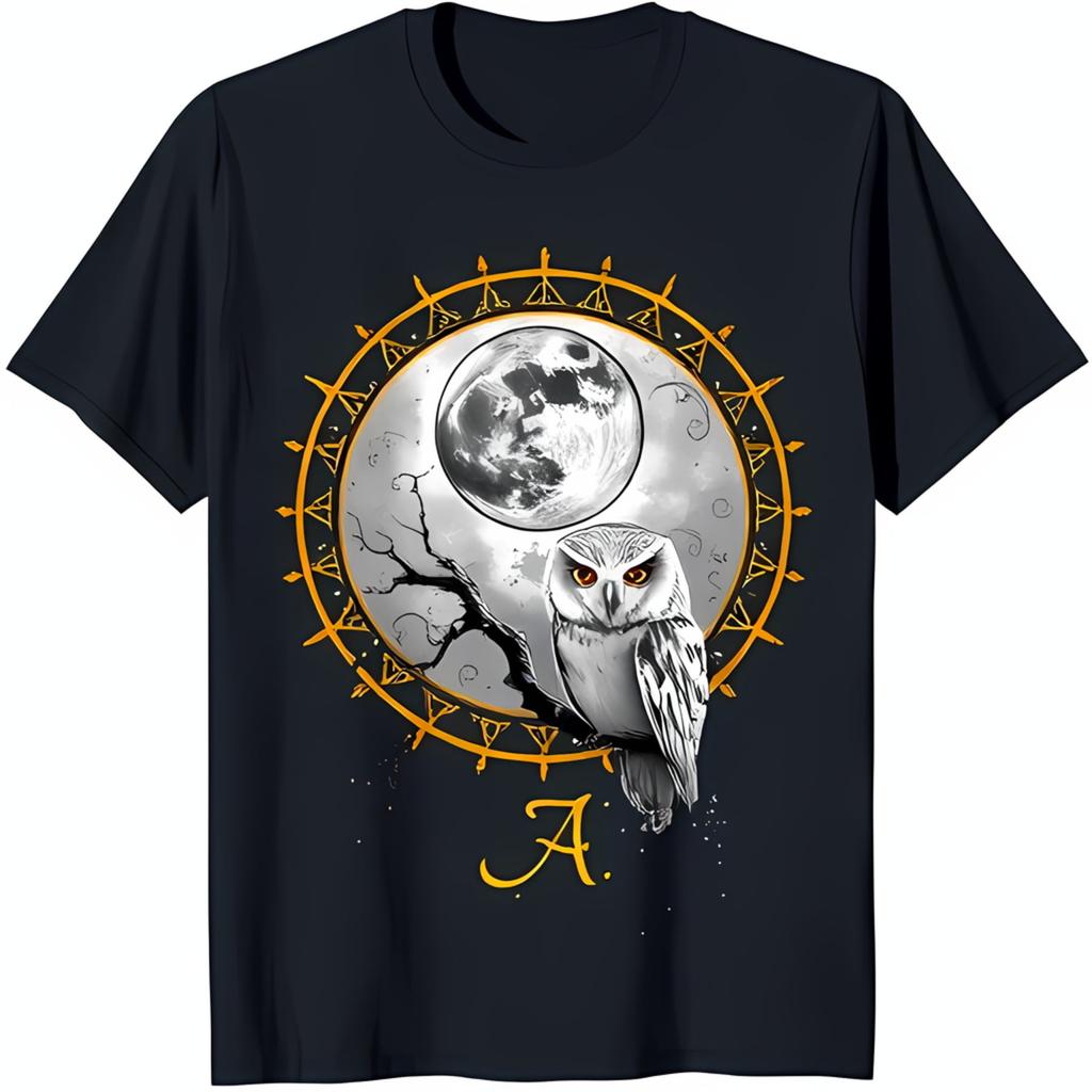 Enchanting Black TShirt With Owl And Full Moon Graphic Mystical Design