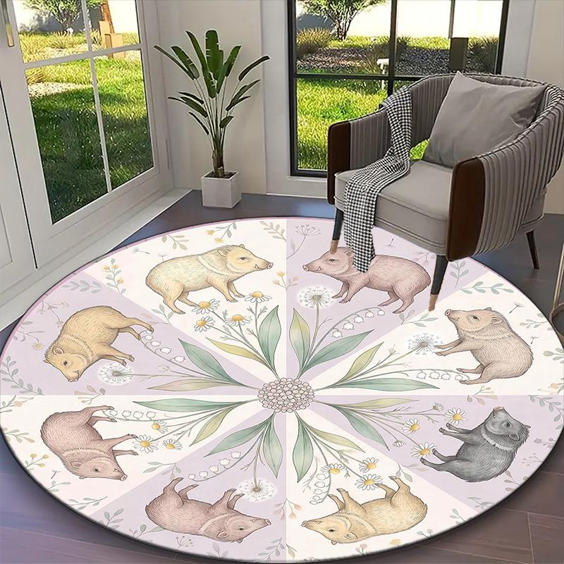 Blush Floral Parrots Carpet, Non-slip Office Chair Rug, Digital Print Home Round Rug, Unique Festival Decorations