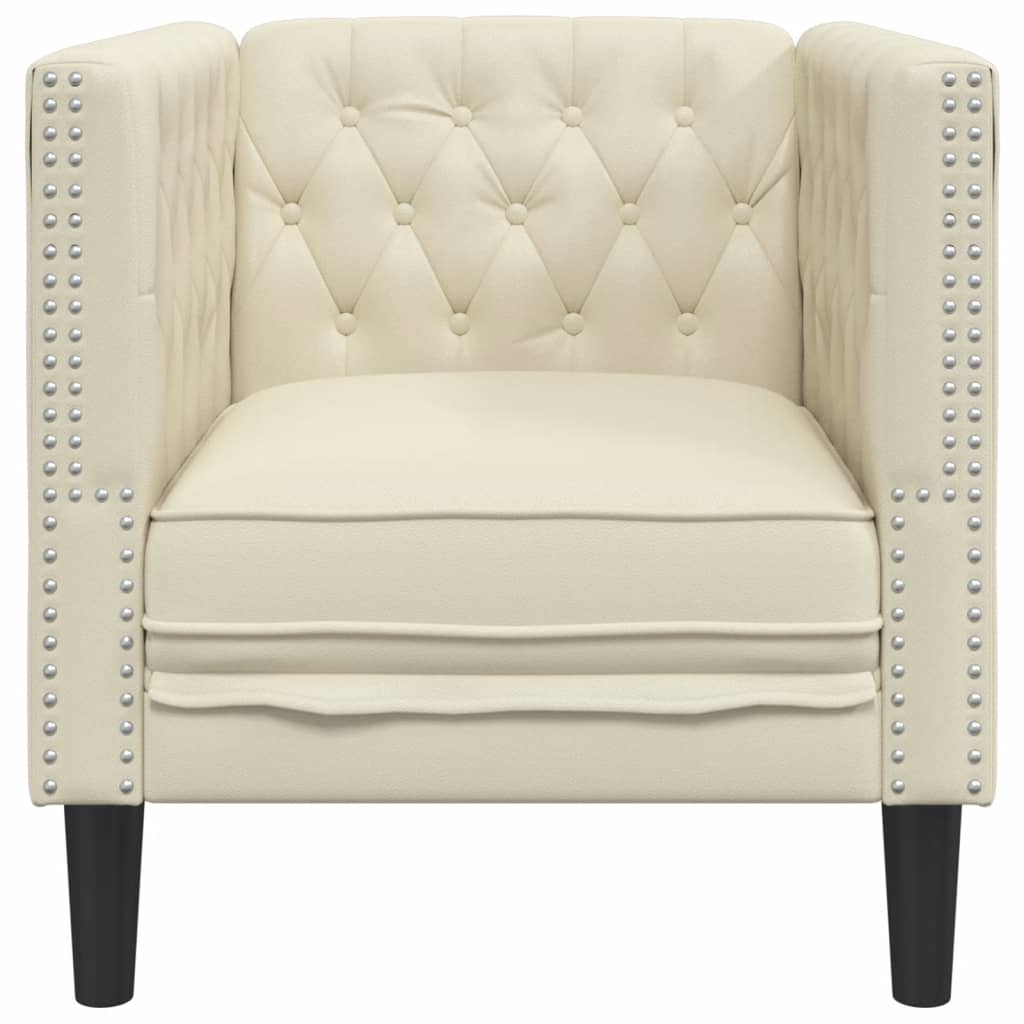 Vidaxl Fotel Chesterfield, Kremowy, Tapicerowany Sztuczną Skórą