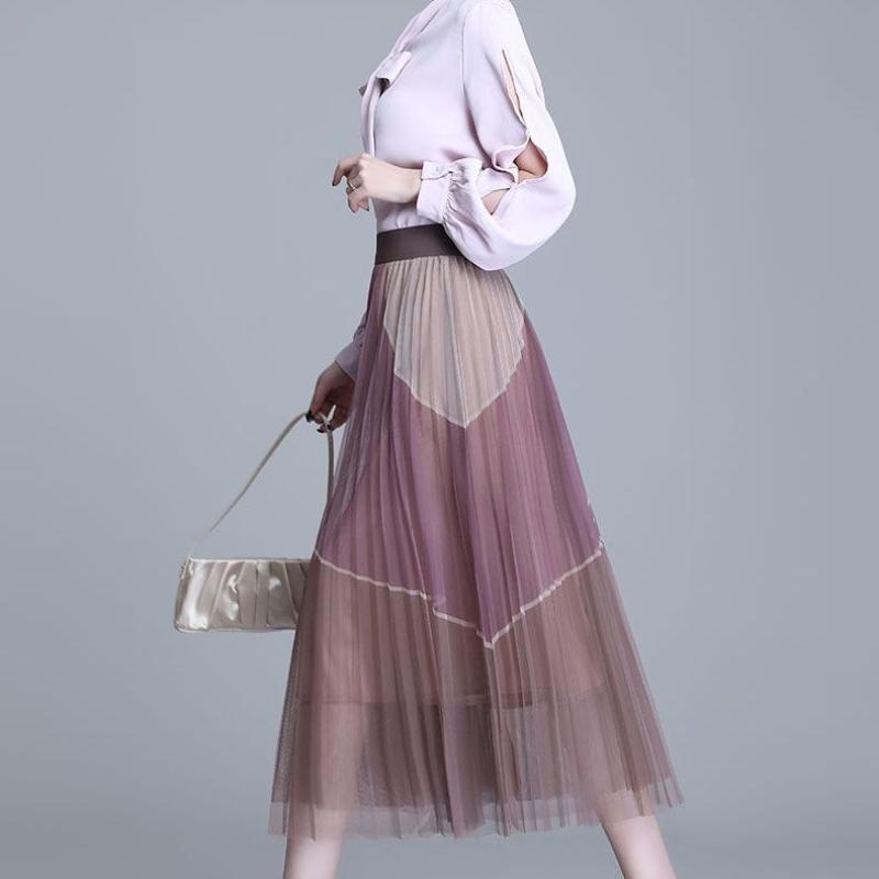 Элегантная женская тюлевая юбка, корейская модная сетчатая белая трапециевидная женская плиссированная юбка, летняя высокая талия