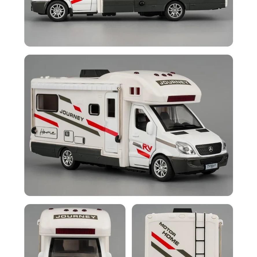 1/32 Luxury RV Recreational Diecast Vehicles Car Model Camper Van Motorhome Touring Car Model Sound and Light Childrens Toy Gift
