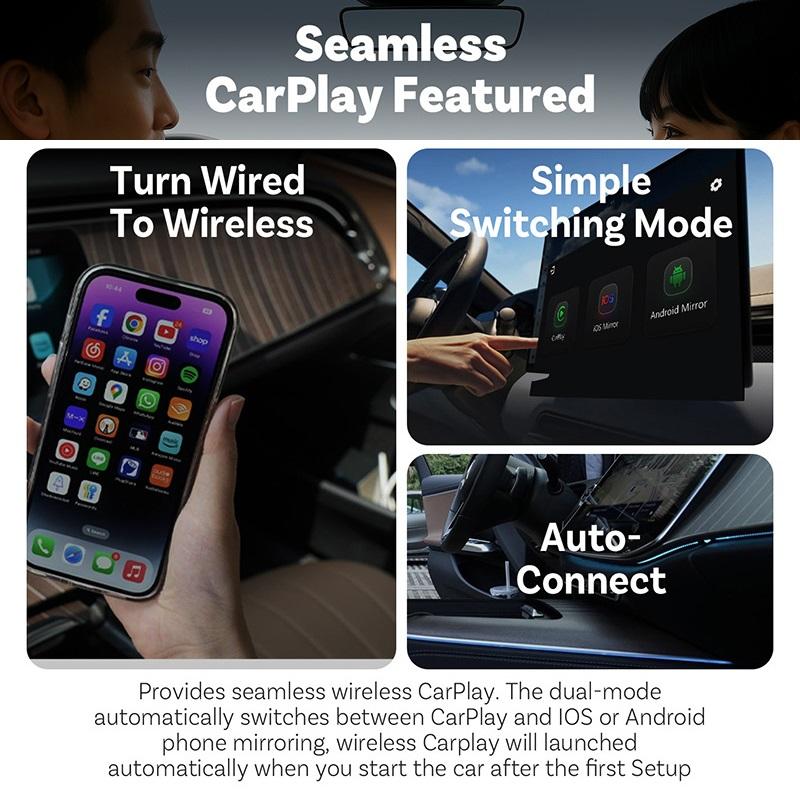 Беспроводной автомобильный адаптер для CarPlay, MirrorTouch Двустороннее управление, Plug & Play, для автомобильных мультимедийных систем