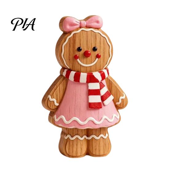 Seasonal Decorative Figures Christmas Gingerbread Man Ornament, Hand Painted Vintage Wooden Tabletop Atmosphere Decorations Figurine, Rustic