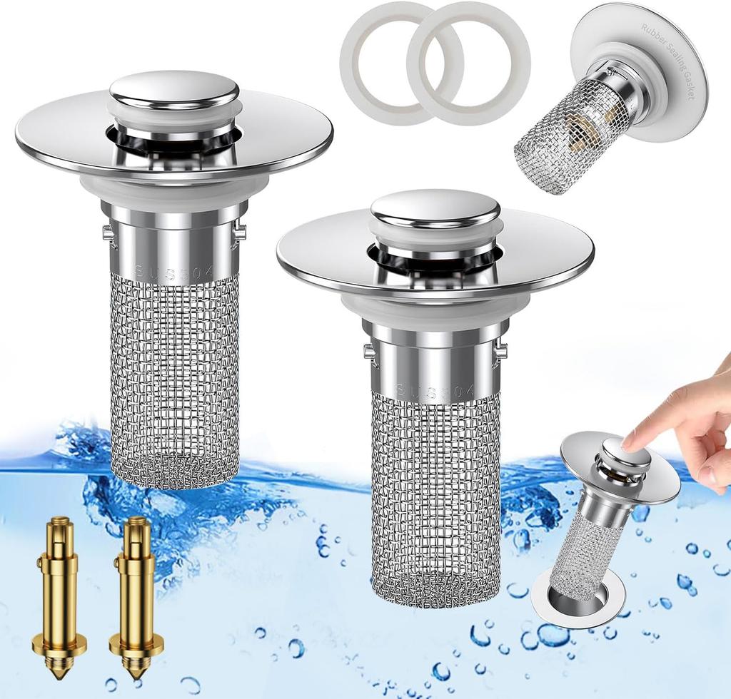 Bathroom Sink Stopper Hair Catcher, Pop-up Sink Drain Strainer with Removable Stainless Steel Strainer Basket Hair Catcher, Bathroom Sink Strainert.