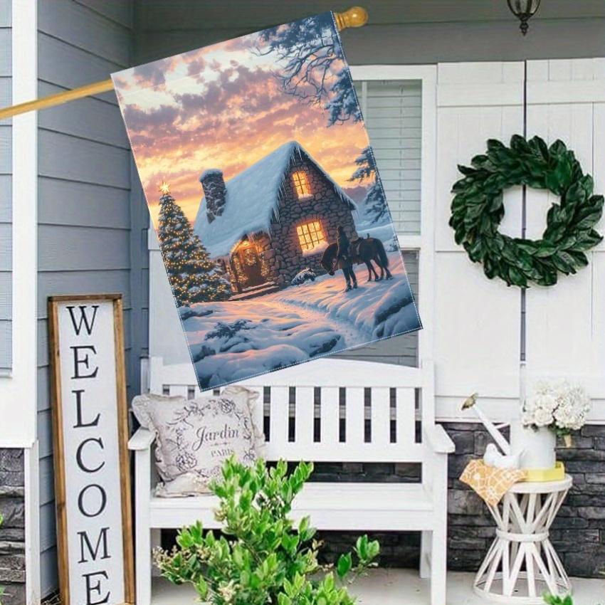 Welcome Christmas Flag - 1pc Double-Sided Polyester Garden Flag with Brown Horse and Tree Design for Outdoor Yard Lawn Decor, Durable Festive Banner