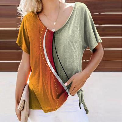 Сексуальная футболка в полоску с цифровым 3D принтом, женская повседневная футболка с аниме в стиле аниме, свободные футболки с короткими рукавами и v-образным вырезом, женские топы, одежда