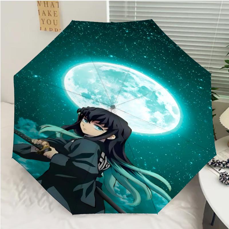 Nezuko Demon Slayer Muichiro Tokito Print Automatic Umbrella, 8 Rib Iron Frame, Plastic Handle, Suitable for Outdoor Travel &Daily , Ideal Gift