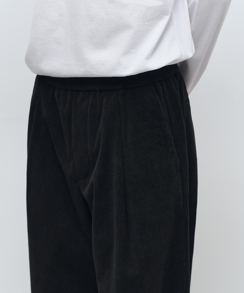 MUSINSA STANDARD 8W Corduroy One-Pleat Wide Elastic Pants [Black]