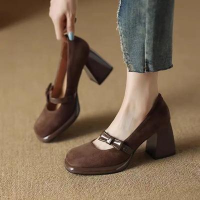 Модная обувь женская 2025 Мэри Джейн женские туфли на высоком каблуке модные туфли-лодочки для платья женские однотонные с круглым носком на массивном каблуке слипоны женские