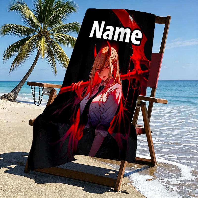 Custom Name Personalized Makima Chainsaw Man Print Beach Towel, for Trip Camping Beach Party Home Decor, Birthday Gift for Family & Friends