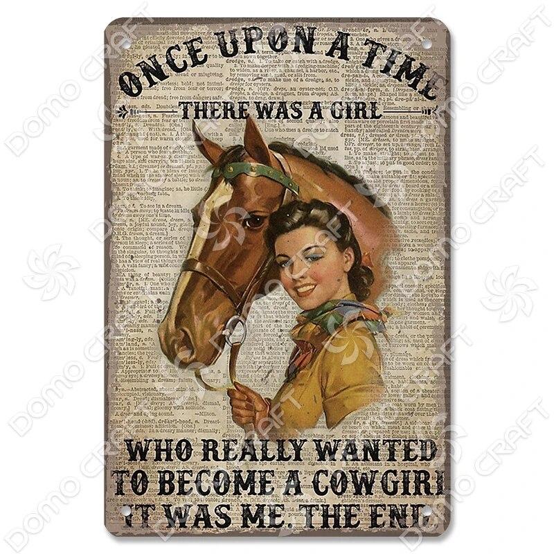 Cowgirl Tin Sign Metal Plaque Cowboy Boots Pony Metal Poster Vintage Wall Decor for Horse Riding Club Garden Home