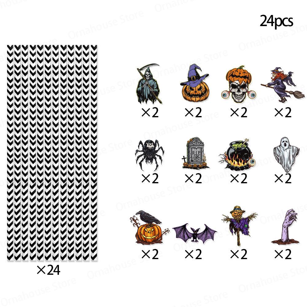 Halloween Themed Straw Retro Creative Water Cup Disposable Paper Straw Party Decoration Supplies Birthday Party Decorations
