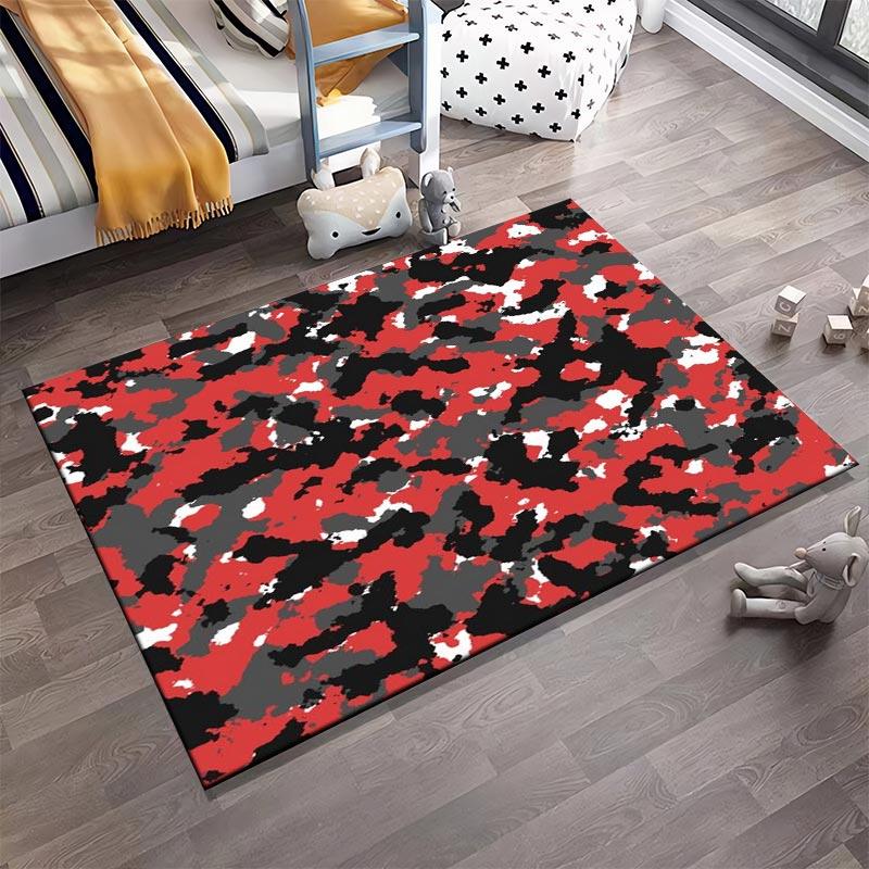 Abstract Red Black Gray Camouflage Pattern Carpet for Home Decor Suitable for use as an anti-slip1 for1room and bedroom sofas