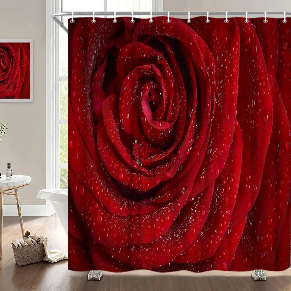 Занавеска для душа на День святого Валентина, Сердце из роз, Романтическое растение, Любовь, Губная помада, Полиэстер, Принт, Украшение для ванной комнаты