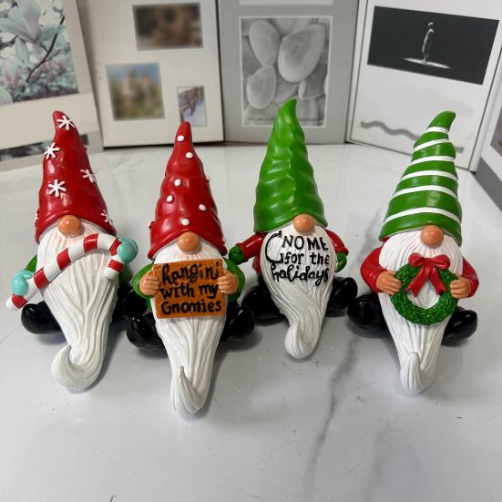 Christmas Gnome Figurine Cartoon Sitting Faceless Dwarf Resin Statue Sculpture Home Office Desktop Decoration Ornament