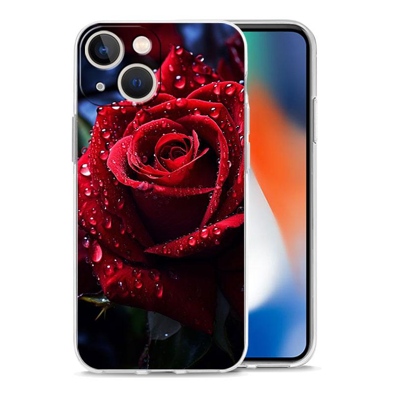 Чехол для телефона iPhone 15 14 13 12 Mini 11 Pro Max XS X XR 7 8 Plus, прозрачный противоударный силиконовый чехол, красивые цветы красной розы