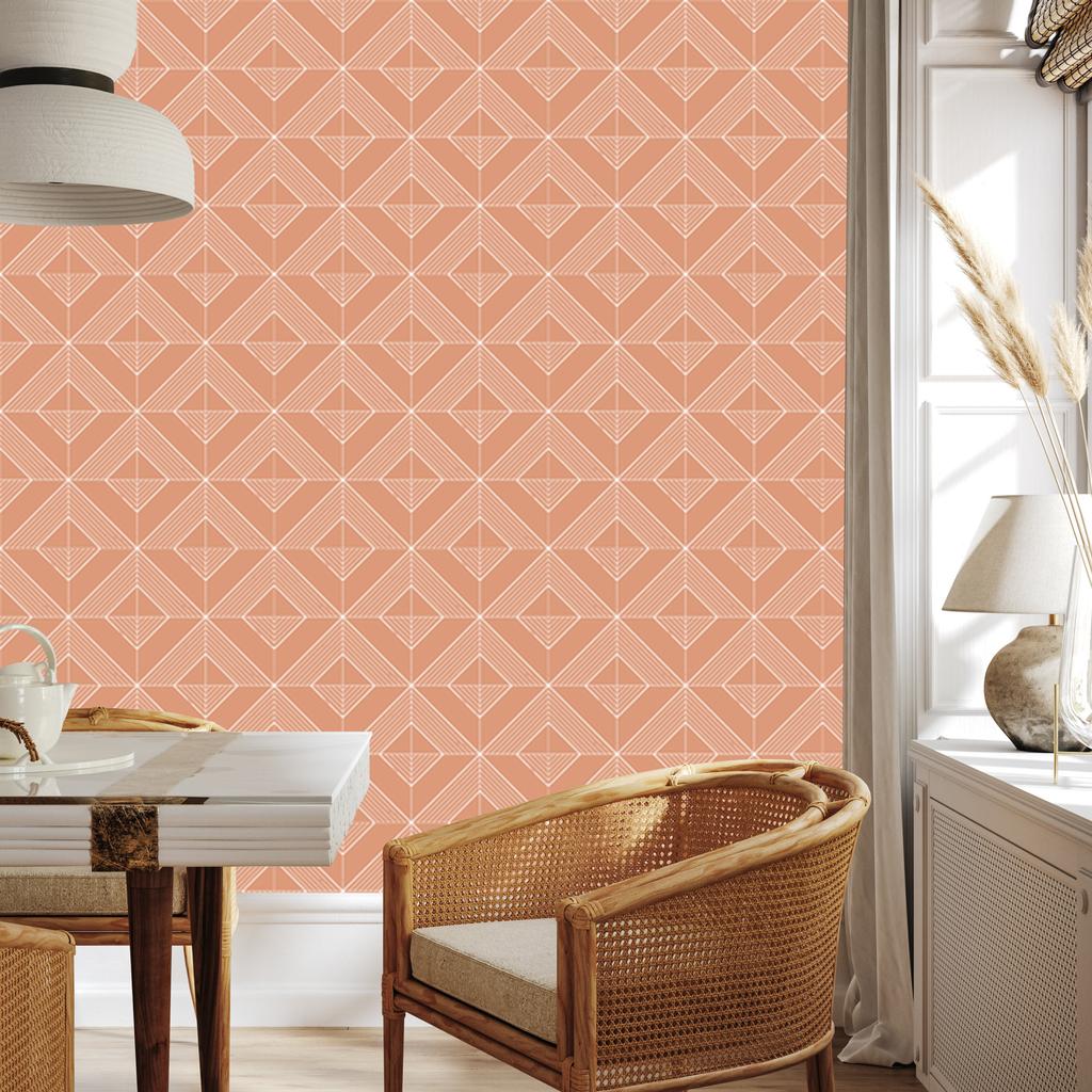 Geometric rhombus wallpaper peach and cream 50x1000