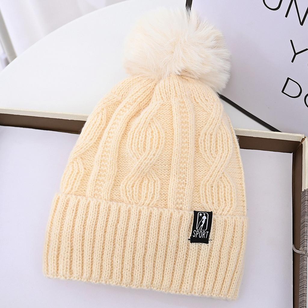 New winter hairball cap children's versatile polka dot knitted pullover wool cap fleece ear protector windproof warm hat moisture