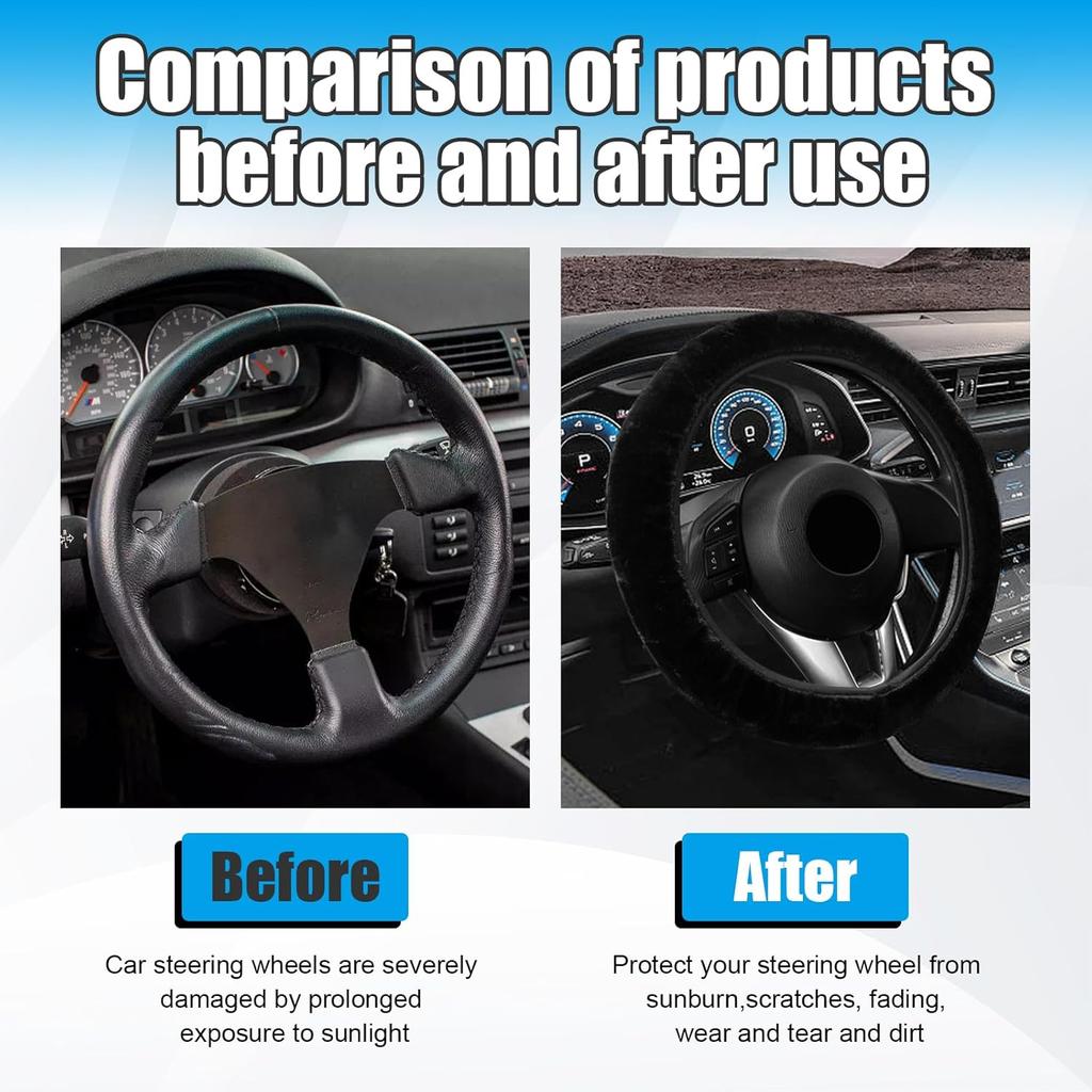 Car Fluffy Steering Wheel Cover, 15'' Universal Furry Auto Steering Wheel Protector for Warm Winter, Elastic Non-Slip Car Steering Wheel Cover,