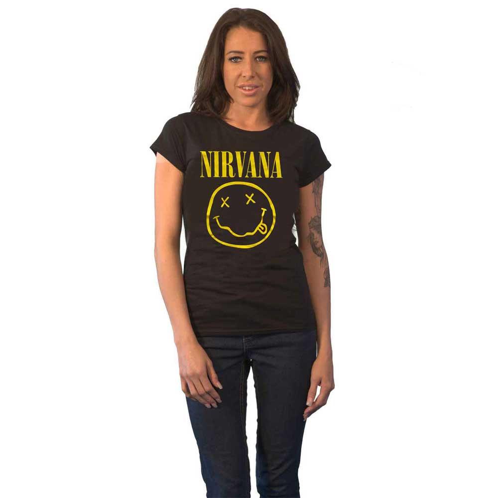 26 Nirvana T Shirt Yellow Smile Band Logo new Official Womens Skinny Fit Black Size Unisex T-Shirt