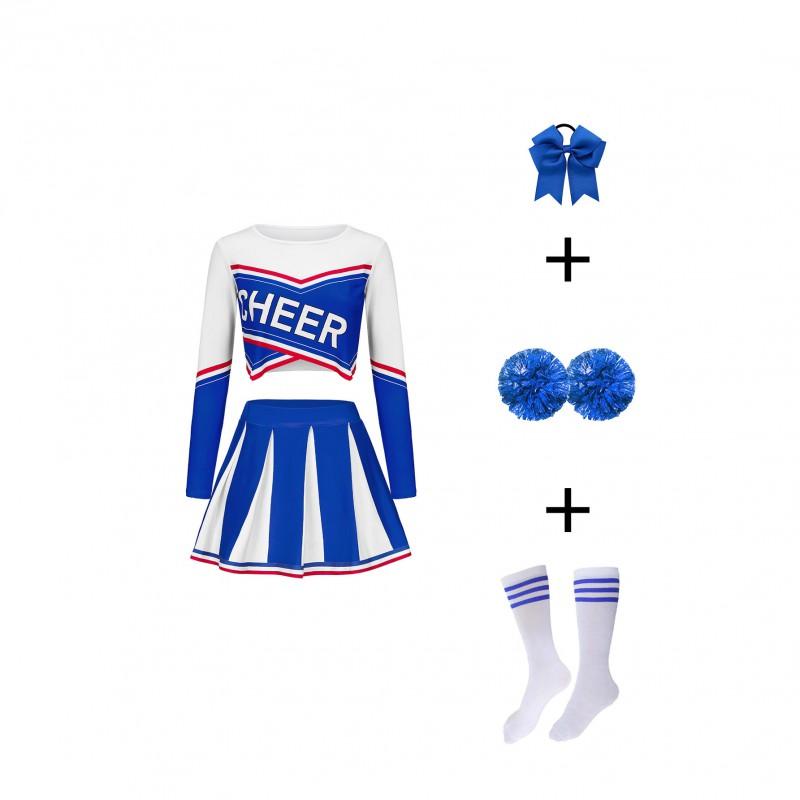 2-Piece Cheerleading Outfit Adult Women College Sports Meet Performance Costume Long Sleeve With Accessories