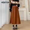 Модные вельветовые юбки с высокой талией, женские корейские элегантные юбки миди в стиле колледжа, женские осенне-зимние толстые юбки А-силуэта