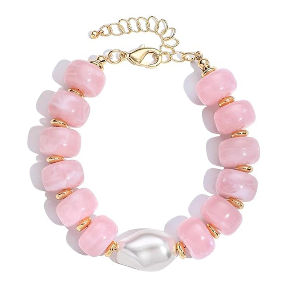 Chunky Beads Resin Bracelet Pearl Accent Handmade Jewelry Statement Beaded Bracelets For Women