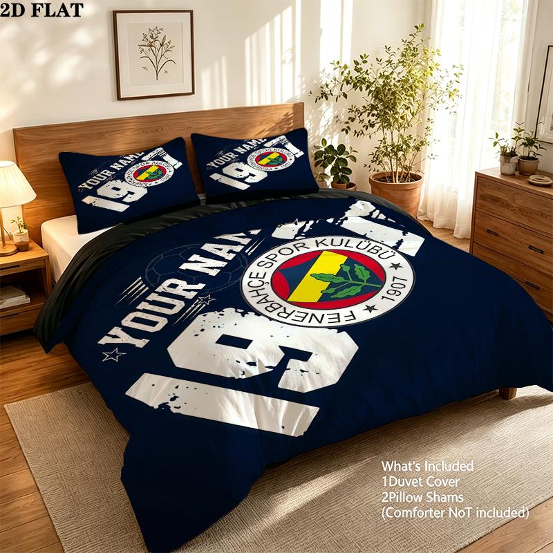 Custom Name,Fenerbahce Pattern Bedding Home Decoration Birthday Gift ( 1 duvet cover + 2 pillowcase, without core),fan merchandise.