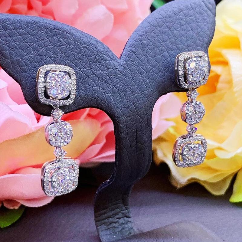 Серьги-подвески Halo Cushion Square, соединенные, полное паве, круглый кубический цирконий, серебристый тон, длинные, для официальных вечерних мероприятий, женские аксессуары