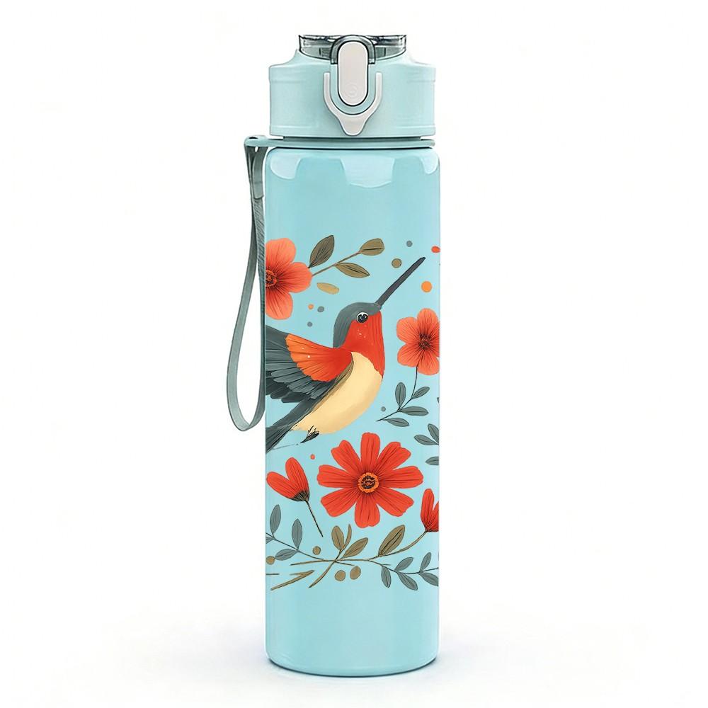 1PC Floral Swallow Bird Art 750ml Color Plastic Sports Water Bottle Leakproof Flip Straw Lid Suitable for Sports Office Home Use