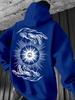 Dark-style men's hooded sweatshirt with unique eye print, loose fit, versatile, fleece-lined and thickened for autumn and winter.