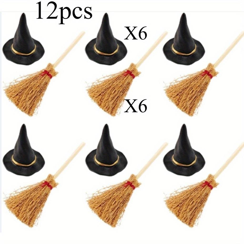 Plastic Witch Accessories Plastic Mini Witch Broom Mini Themed Decoration Accessories Classic Plastic Felt Witch Hat